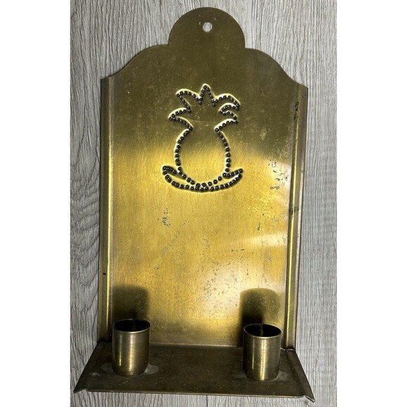 Vintage Punched Tin Brass Candle Holder Wall Sconce Pineapple Handmade? - Picture 3 of 12
